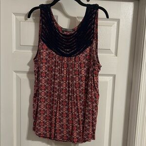 Loveapella  Navy Crochet Yoke Floral Tank